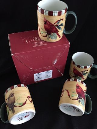 LENOX Winter Greetings Everyday Cardinal Bird 14 oz Coffee Mug Set Of 4 5
