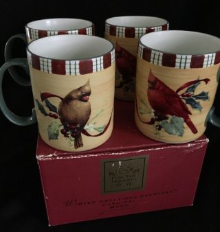 LENOX Winter Greetings Everyday Cardinal Bird 14 oz Coffee Mug Set Of 4 6