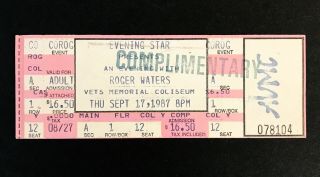Roger Waters Radio Kaos Tour 1987 Concert Ticket Phoenix Az Pink Floyd