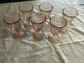 Vintage Pink Depression Glass 6” Optic Swirl Goblet/wine Glass - Arcoroc France 4