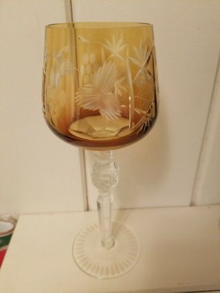 Amber Gold Bohemian Cut - To - Clear Crystal Wine Hock Glass Goblet 8 "