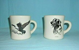 Victor Vintage Restaurant Ware 3 - 1/2 " Coffee Mugs Decorated By Robert E.  Bishop