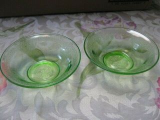 2 Vintage Federal Glass Green Georgian Love Birds Cereal Bowls 5 3/4 "