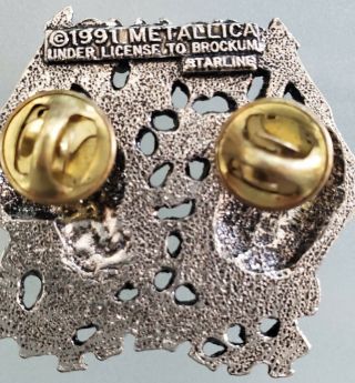 METALLICA BADGE Skull Alchemy Heavy Metal Pin Brooch Pewter From The 90 ' s 2