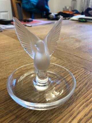 A Lalique France Dove Ring Dish In Clear & Frosted Glass Circa 1960