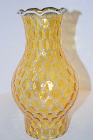Fenton Coin Dot Amber Opalescent Glass Oil Lamp Hurricane Shade Chimney 3” Rim