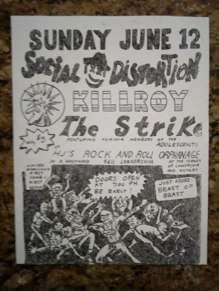 Social Distortion Rare Orig 1983 La Punk Flyer,  Killroy,  The Strike