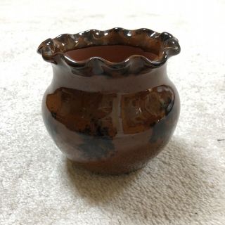 Vintage Ned Foltz Redware Flower Pot Ruffled Pottery