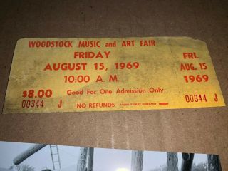 Woodstock Friday 1969 Ticket Jimi Hendrix Janis Joplin Grateful Dead Aa
