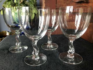Set 4 Fostoria Glass Contour Mid Century Water Goblets Crystal 6”