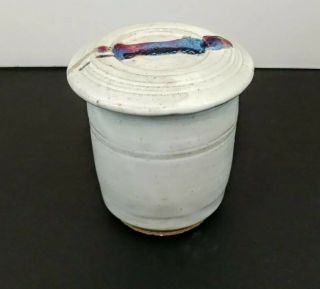 Studio Pottery French Butter Keeper Crock Off White Blue Hand Thrown Signed