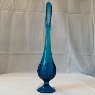 Viking Mcm Art Glass Bluenique " Epic " 6 Six Petal Footed Bud Vase Aqua Blue
