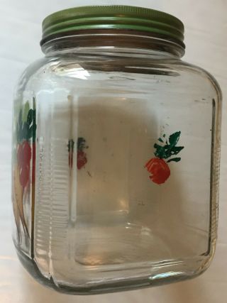 Vintage Anchor Hocking Square Glass Ribbed Hoosier Jar Canister GREEN Metal Lid 5
