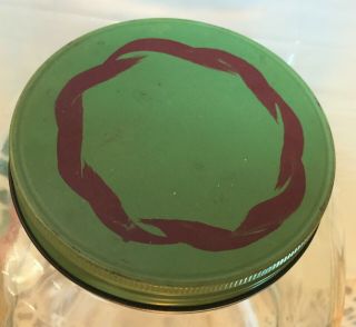 Vintage Anchor Hocking Square Glass Ribbed Hoosier Jar Canister GREEN Metal Lid 7