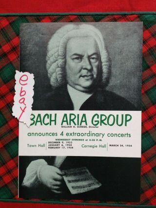 1954 Bach Aria Group William Scheide Carnegie Hall Flyer York Box D Handbill