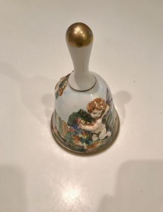 Keramos R.  Capodimonte Vintage Hand Painted Porcelain Bell With Cherubs 1960 