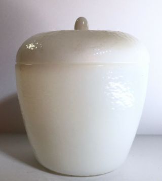 Vintage Hazel Atlas Milk Glass Apple Lidded Jelly Jam Jar