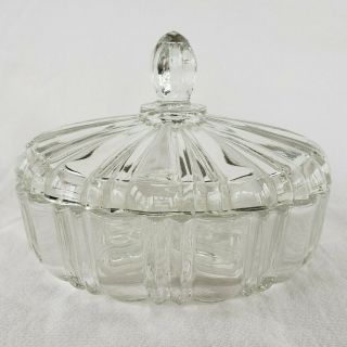 Vintage Clear Pressed Glass Covered Candy Dish Large