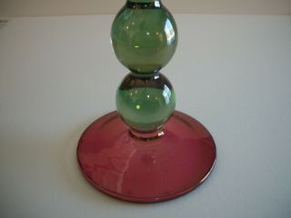 Krosno Poland Hand Blown Art Glass Candle Holder Pink Green Light Gold 6.  25 
