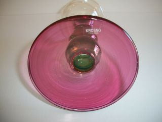 Krosno Poland Hand Blown Art Glass Candle Holder Pink Green Light Gold 6.  25 