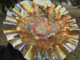Millersburg Grape Wreath Antique Carnival Art Glass Cre Bowl Marigold A Beauty