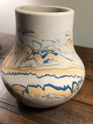 Vintage Set Of Nemadji Pottery Hand Made Native Pueblo Clay Swirl Vases Stamped 6