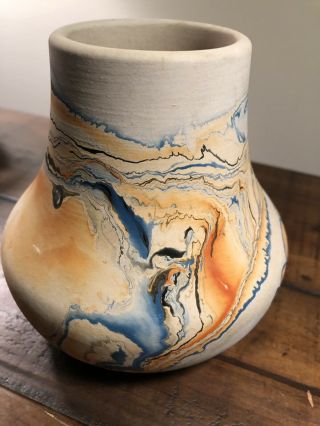Vintage Set Of Nemadji Pottery Hand Made Native Pueblo Clay Swirl Vases Stamped 7