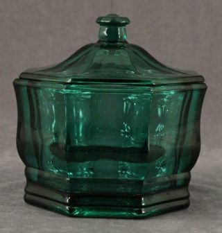 Vintage Indiana Glass Concord Pattern Teal Green Candy Dish Bowl Octagonal
