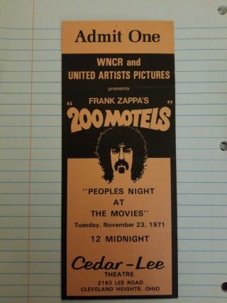Rare Frank Zappa - 200 Motels Movie Pass 1971 Cleveland Cedar - Lee