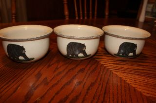 Home & Garden Party Stoneware Northwoods (3) Cereal Bowls Black Bear Exc