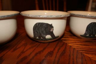 Home & Garden Party Stoneware Northwoods (3) Cereal Bowls Black Bear EXC 2