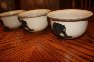 Home & Garden Party Stoneware Northwoods (3) Cereal Bowls Black Bear EXC 5