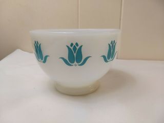 Vintage Fire King Milk Glass Bowl Blue Tulips Sealtest Cottage Cheese