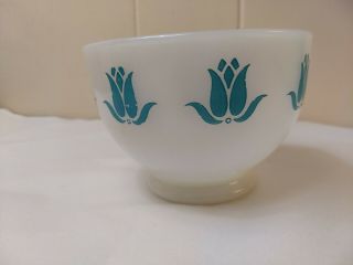 Vintage Fire King Milk Glass Bowl Blue Tulips Sealtest Cottage Cheese 2