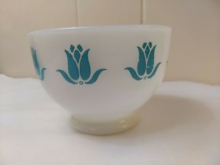 Vintage Fire King Milk Glass Bowl Blue Tulips Sealtest Cottage Cheese 3
