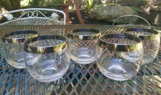 Set Of 5 Dorothy Thorpe Style Roly Poly Silver Band Drink Glasses Vtg Mcm