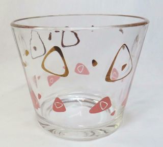 Vintage Mcm Federal Glass Pink & Gold Atomic Amoeba Boomerang Ice Bucket Bowl