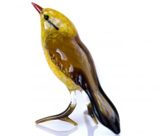 Brown Yellow Nightingale Figurine Blown Glass " Murano " Art Animal Bird Miniature
