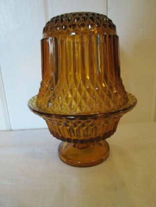 Fairy Lamp Vintage Indiana Glass Amber Diamond Point 6 1/2 " Tall 4 3/4 " In Diam