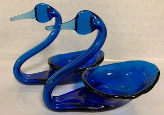 Vintage Rainbow Glass Cobalt Blue Glass Swan Candy Dishes / Bowls.