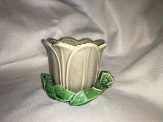 Vintage Mccoy Usa Misspelled Pottery Grey Green Tulip Flower Pot Saucer 1953 Vgc