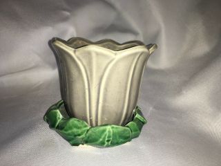 Vintage McCoy USA misspelled Pottery Grey Green TULIP Flower Pot Saucer 1953 VGC 2