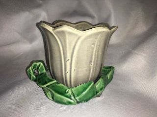 Vintage McCoy USA misspelled Pottery Grey Green TULIP Flower Pot Saucer 1953 VGC 5