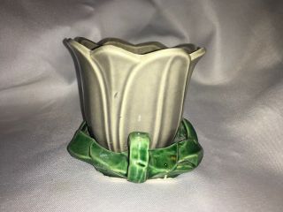 Vintage McCoy USA misspelled Pottery Grey Green TULIP Flower Pot Saucer 1953 VGC 6