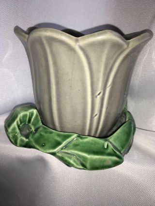 Vintage McCoy USA misspelled Pottery Grey Green TULIP Flower Pot Saucer 1953 VGC 7