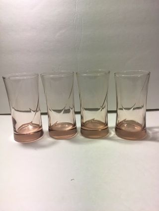 Set Of 4 Vintage Pink Glass Optic Depression Juice Drinking Tumblers Glasses