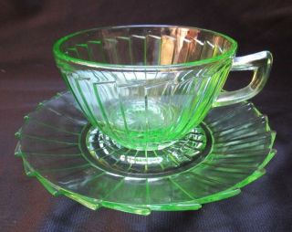 Vintage Green Depression Glass Sierra Pinwheel Tea Cup And Saucer,