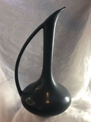 Vintage Mid - Century Modern Van Briggle Ewer Pitcher Vase Art Pottery Matte Black 4