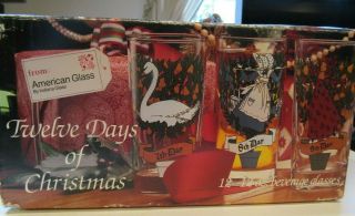 Vtg Twelve Days Of Christmas Glass Set 12 W/ Box Indiana American Glass 2350 Nib