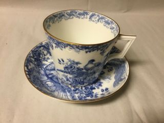 Royal Crown Derby Queen Ann Cup And Saucer Set - - - Blue Aves